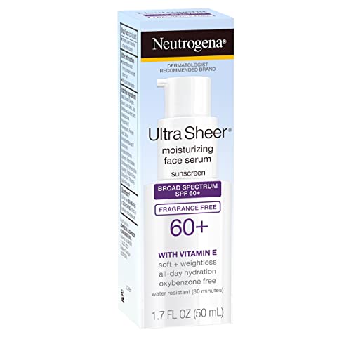 Neutrogena Ultra Sheer Moisturizing Face Serum with Vitamin E & SPF 60+, All Day Facial Sunscreen Serum with Broad Spectrum UVA/UVB Protection, Fragrance-Free, Oxybenzone-Free, 1.7 oz