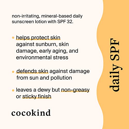 Cocokind Daily SPF, Face Sunscreen, Mineral Sunscreen with Zinc Oxide, Unscented, Reef Safe Sunscreen with SPF 32 Protection