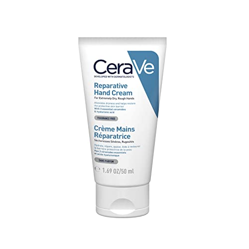 CeraVe Therapeutic Hand Cream for Dry Cracked Hands With Hyaluronic Acid and Niacinamide | Fragrance Free 3 Ounce