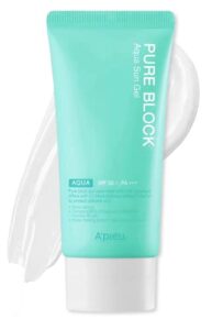 a’pieu pure block aqua sunscreen gel spf50+/pa+++ 50ml | gel-like, transparent reef safe korean sunscreen for moisturizing