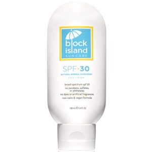 block island organics – natural mineral sunscreen spf 30 – broad spectrum uva uvb protection – non-nano zinc – lightweight non-greasy sunblock – ewg recommended – non-toxic – made in usa 3.4 fl oz