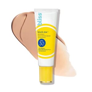 bliss block star tinted face sunscreen spf 30-1.4 fl oz. – 100% mineral broad spectrum sunscreen with zinc oxide & titanium dioxide – non greasy invisible finish