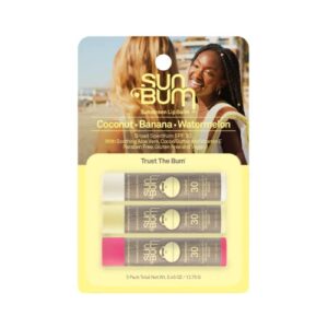 sun bum spf 30 sunscreen lip balm | vegan and cruelty free broad spectrum uva/uvb lip care with aloe and vitamin e for moisturized lips | variety pack |0.15 ounce (pack of 3)