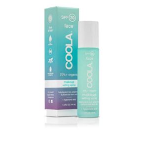 coola organic makeup setting spray with spf 30, hydrating makeup protection & sunscreen made with cucumber & aloe vera, dermatologist tested, alcohol free, 1.5 fl oz