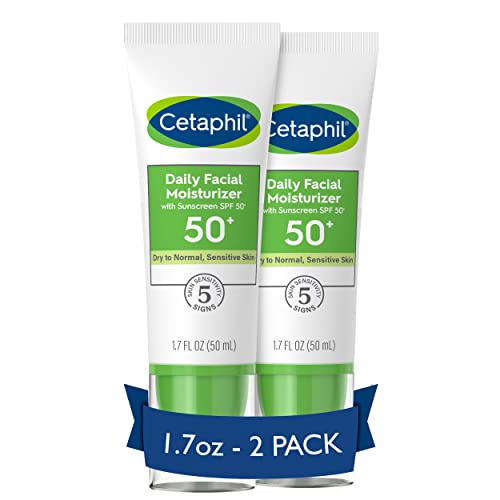 CETAPHIL Daily Facial Moisturizer SPF 50, Gentle Facial Moisturizer For Dry to Normal Skin Types, No Added Fragrance, (Packaging May Vary), 1.7 Fl Oz (Pack of 2)