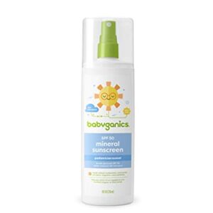 Babyganics SPF 50 Mineral Baby Sunscreen Spray, Unscented | UVA UVB Protection | Octinoxate & Oxybenzone Free | Water Resistant, Value Size, 8oz