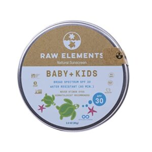 Raw Elements Baby + Kids SPF 30 Organic Sunscreen Lotion Non-Nano Zinc Oxide, Reef-Safe, Cruelty-Free, Gentle and Moisturizing, Zero Waste Tin, 3oz