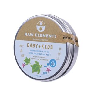 Raw Elements Baby + Kids SPF 30 Organic Sunscreen Lotion Non-Nano Zinc Oxide, Reef-Safe, Cruelty-Free, Gentle and Moisturizing, Zero Waste Tin, 3oz