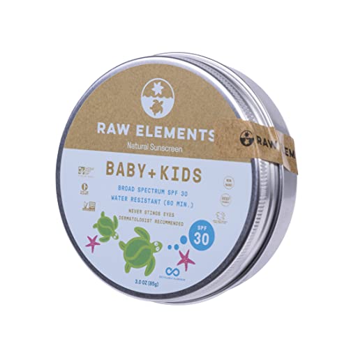 Raw Elements Baby + Kids SPF 30 Organic Sunscreen Lotion Non-Nano Zinc Oxide, Reef-Safe, Cruelty-Free, Gentle and Moisturizing, Zero Waste Tin, 3oz