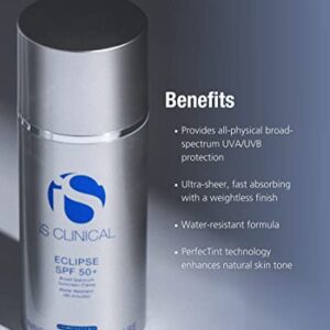 iS CLINICAL Eclipse SPF 50+ Sunscreen, Zinc Oxide tinted sunscreen, ultra sheer non-greasy matte finish sun cream for face