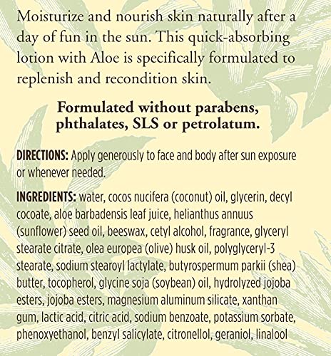 Burt's Bees Lotion, Hydrating Aloe & Coconut Oil Sun Burn Relief, Natural After Sun Soother, 6 Ounce (Packaging May Vary)