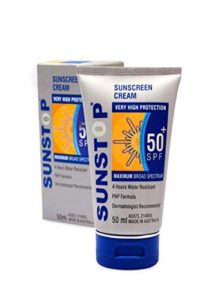sunstop sunscreen cream – water and sweat resistant | fast-absorbing, non-greasy with maximum broad spectrum spf50+, 50ml