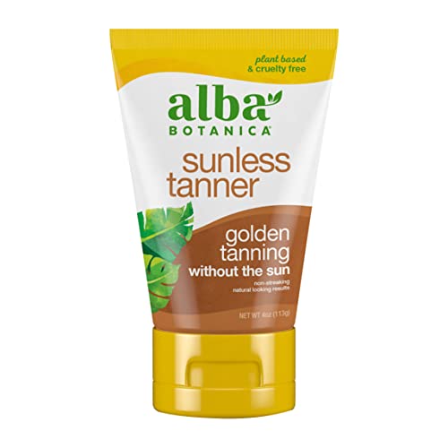 Alba Botanica Sunless Tanner, Self-Tanning Lotion for Face and Body, Golden Tanning without the Sun, Non-Streaking and Natural Looking Self-Tanner, 4 oz. Tube