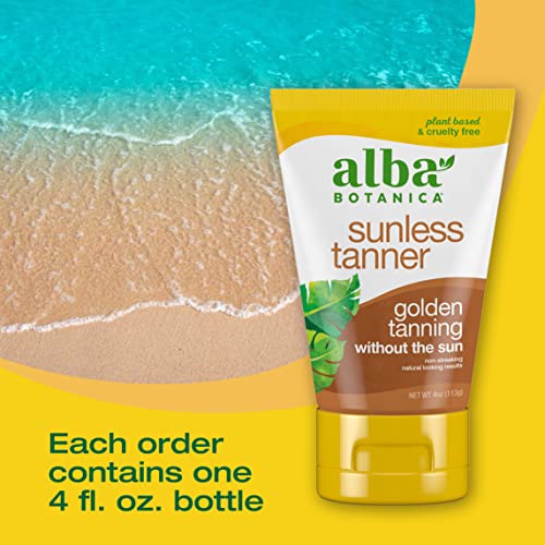 Alba Botanica Sunless Tanner, Self-Tanning Lotion for Face and Body, Golden Tanning without the Sun, Non-Streaking and Natural Looking Self-Tanner, 4 oz. Tube