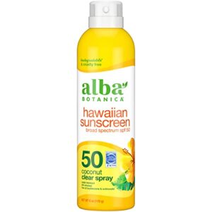 Alba Botanica Sunscreen for Face and Body, Hawaiian Coconut Sunscreen Spray, Broad Spectrum SPF 50 Sunscreen, Water Resistant and Biodegradable, 6 fl. oz. Bottle