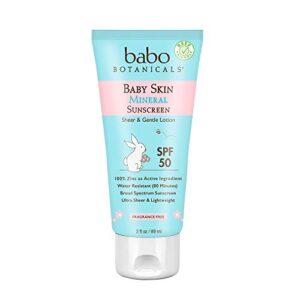 babo botanicals baby skin mineral sunscreen lotion spf 50 broad spectrum – with 100% zinc oxide active – fragrance-free, water-resistant, ultra-sheer & lightweight – 3 fl. oz.
