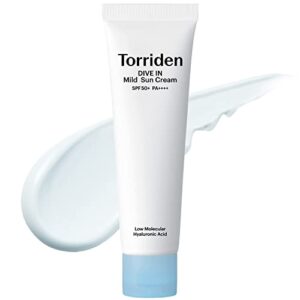 torriden dive-in mild sunscreen, vegan, broad spectrum spf 50+ pa++++, non-nano, reef-safe mineral sunscreen for all skin types | free of fragrance, alcohol, and colorants | korean skin care