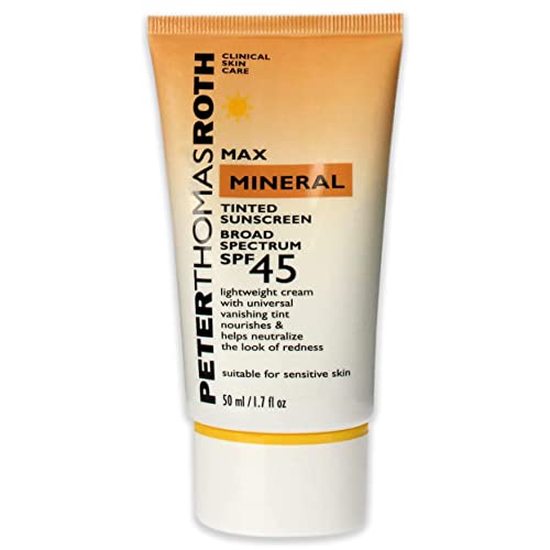 Peter Thomas Roth | Max Mineral Tinted Sunscreen Broad Spectrum SPF 45 | Tinted Moisturizer with SPF, Water-Resistant Mineral Sunscreen For Sensitive Skin, 1.7 Fl Oz. (Pack of 1)