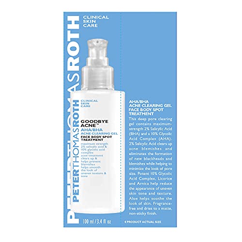 Peter Thomas Roth | Goodbye Acne AHA/BHA Acne Clearing Gel | Face Body Spot Treatment, Maximum-Strength Acne Spot Treatment, 3.4 Fl Oz (Pack of 1)