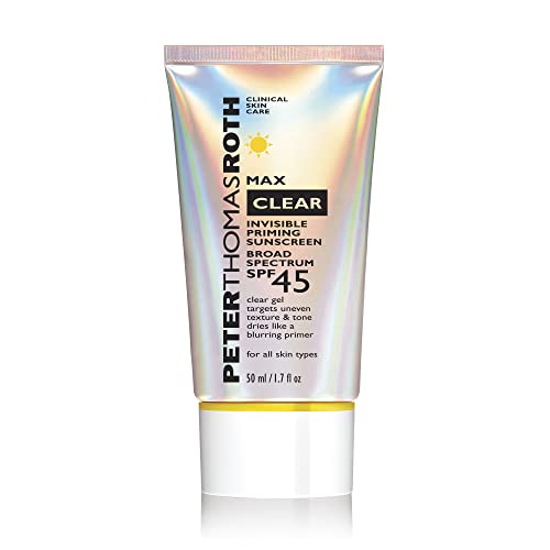 Peter Thomas Roth | Max Clear Invisible Priming Sunscreen Broad Spectrum SPF 45 | Makeup Primer with SPF, Water-Resistant Sunscreen Gel with Silky Finish, 1.7 fl. oz.