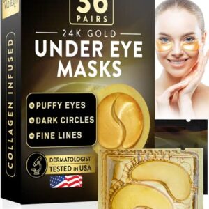 Wild Beauty Under Eye Patches (36 Pairs), Eye Masks for Dark Circles and Puffiness! Under Eye Patches for Under Eye Bags, 24K Gold Eye Mask, Under Eye Mask for Adults, Eye Patches for Puffy Eyes