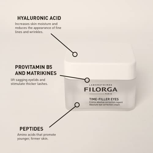 Filorga Time-Filler Eyes Daily Anti Aging and Wrinkle Reducing Eye Cream With Hyaluronic Acid to Minimize Wrinkles and Dark Circles, Lift Eyelids, and Enhance Lashes, 0.5 oz.