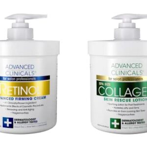 Advanced Clinicals Retinol Body Cream & Collagen Body Lotion Skin Care Set. Anti-Aging Body & Face Moisturizing Creams Repair Wrinkles, Fine lines, & Firm Sagging Skin. 16 Oz (2-Pack Bundle)