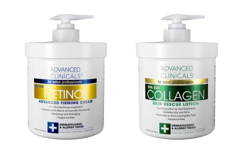 Advanced Clinicals Retinol Body Cream & Collagen Body Lotion Skin Care Set. Anti-Aging Body & Face Moisturizing Creams Repair Wrinkles, Fine lines, & Firm Sagging Skin. 16 Oz (2-Pack Bundle)