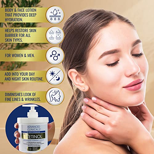 Advanced Clinicals Retinol Body Cream & Collagen Body Lotion Skin Care Set. Anti-Aging Body & Face Moisturizing Creams Repair Wrinkles, Fine lines, & Firm Sagging Skin. 16 Oz (2-Pack Bundle)