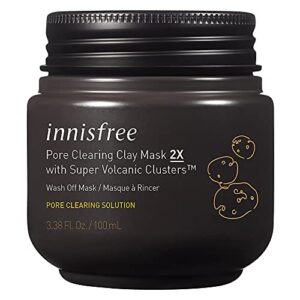 innisfree pore clearing clay mask 2x super volcanic clusters face treatment, 3.38 fl oz (pack of 1)