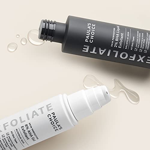 Paula's Choice-SKIN PERFECTING 8% AHA Gel Exfoliant & 2% BHA Liquid Duo-Facial Exfoliants for Blackheads Enlarged Pores Wrinkles and Fine Lines Face Exfoliators w/Glycolic Acid Salicylic Acid