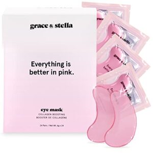 under eye mask – (24 pairs, pink) reduce dark circles, puffy eyes, undereye bags, wrinkles – gel under eye patches, vegan cruelty-free self care by grace and stella