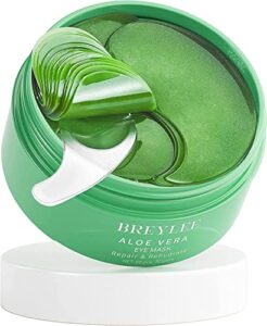 breylee aloe vera eye mask– 60 pcs – puffy eyes and dark circles treatments – look younger and reduce wrinkles and fine lines undereye, improve and firm eye skin – pure natural material extraction