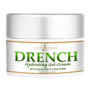 Suzy Cohen Drench Hydrogel Face Moisturizer for Women and Men. Soothes dry, itchy, dull skin and softens fine lines. Anti-aging face cream for dry skin with squalane, aloe, aspen extract & Sym-Calmin.