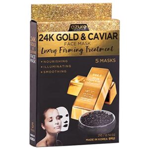 azure 24k gold and caviar anti aging luxury face mask – hydrating & firming facial mask – helps reduce wrinkles & fine lines – with hyaluronic acid & collagen – skin care made in korea – 5 pack