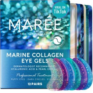 maree eye gels – pearl eye masks that reduce wrinkles, puffy eyes, dark circles, eye bags with natural marine collagen, hyaluronic ha – anti aging under eye patches, face moisturizer treatment