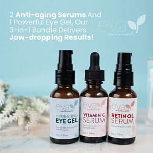 Eva Naturals Facelift in a Bottle - 3-in-1 Anti-Aging Set with Retinol Serum, Vitamin C Serum and Eye Gel - Formulated to Reduce Wrinkles, Fade Dark Spots and Treat Under-Eye Bags - Premium Quality