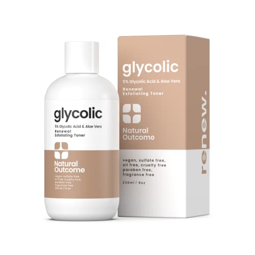 Natural Outcome Glycolic Acid Toner 5% for Face | Gentle Exfoliating Toner - with Aloe Vera & Quinoa Extract | Advance Anti-Aging Toning Solution Rejuvenates Skin & Minimizes Pore Appearance | 8 oz