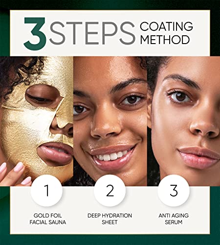 24K Gold Facial Masks for Women Skin Care Anti Aging - Collagen Moisturizing Sheet Mask for Sensitive Skin - Brightening Korean Face Mask - Hydrating Mask to Reduce Fine Lines & Wrinkles by Elixir (4 Pack)