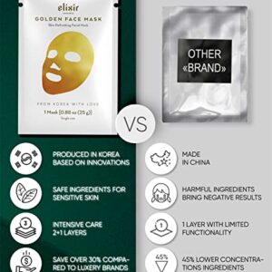 24K Gold Facial Masks for Women Skin Care Anti Aging - Collagen Moisturizing Sheet Mask for Sensitive Skin - Brightening Korean Face Mask - Hydrating Mask to Reduce Fine Lines & Wrinkles by Elixir (4 Pack)