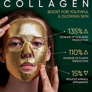 24K Gold Facial Masks for Women Skin Care Anti Aging - Collagen Moisturizing Sheet Mask for Sensitive Skin - Brightening Korean Face Mask - Hydrating Mask to Reduce Fine Lines & Wrinkles by Elixir (4 Pack)