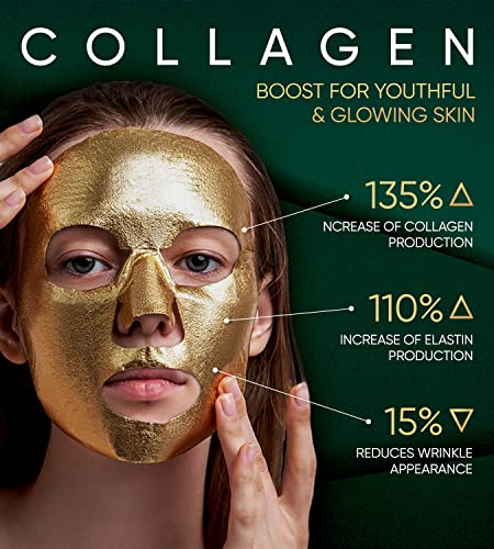 24K Gold Facial Masks for Women Skin Care Anti Aging - Collagen Moisturizing Sheet Mask for Sensitive Skin - Brightening Korean Face Mask - Hydrating Mask to Reduce Fine Lines & Wrinkles by Elixir (4 Pack)