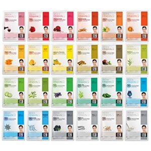 dermal 24 combo pack collagen essence full face facial mask sheet – sensitive soothing, anti-acne, nourishing cleansing korean face mask – natural skincare spa facial mask set for women, men