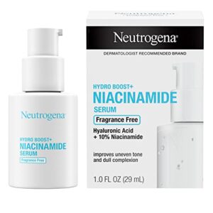 neutrogena multi action hydro boost+10% niacinamide face serum, hydrating face serum with vitamin b3 & hyaluronic acid to improve uneven tone & dull complexion, fragrance-free,10% niacinamide,1 fl.oz