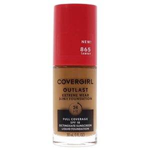 covergirl outlast extreme wear 3-in-1 full coverage liquid foundation, spf 18 sunscreen, tawny, 1 fl. oz.