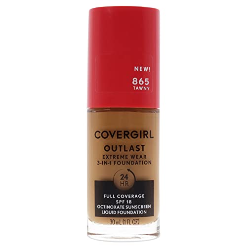 Covergirl Outlast Extreme Wear 3-in-1 Full Coverage Liquid Foundation, SPF 18 Sunscreen, Tawny, 1 Fl. Oz.