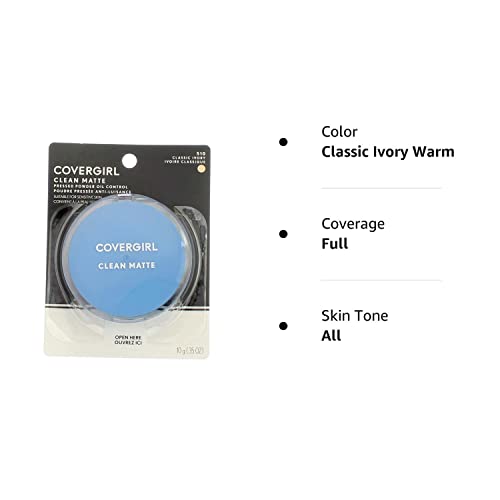 COVERGIRL Clean Matte Pressed Powder Classic Ivory Warm 510 , .35 Ounce (packaging may vary)