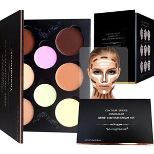 youngfocus cosmetics cream contour best 8 colors and highlighting makeup kit – contouring foundation/concealer palette – vegan & cruelty free – step-by-step instructions included