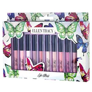 Enchante Ellen Tracy 10 Pc Lip Gloss Collection, Shimmery Lip Glosses for Women and Girls, Long Lasting Lip Gloss Set with Rich Varied Colors, Great Holiday and Birthday Gift