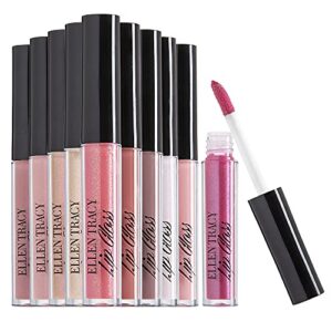 enchante ellen tracy 10 pc lip gloss collection, shimmery lip glosses for women and girls, long lasting lip gloss set with rich varied colors, great holiday and birthday gift